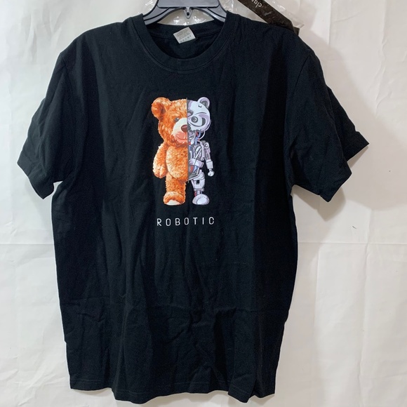 Newchic NIB Mens Robot Teddy Bear Short Sleeve T-Shirt in Black Size 2XL - Picture 1 of 4